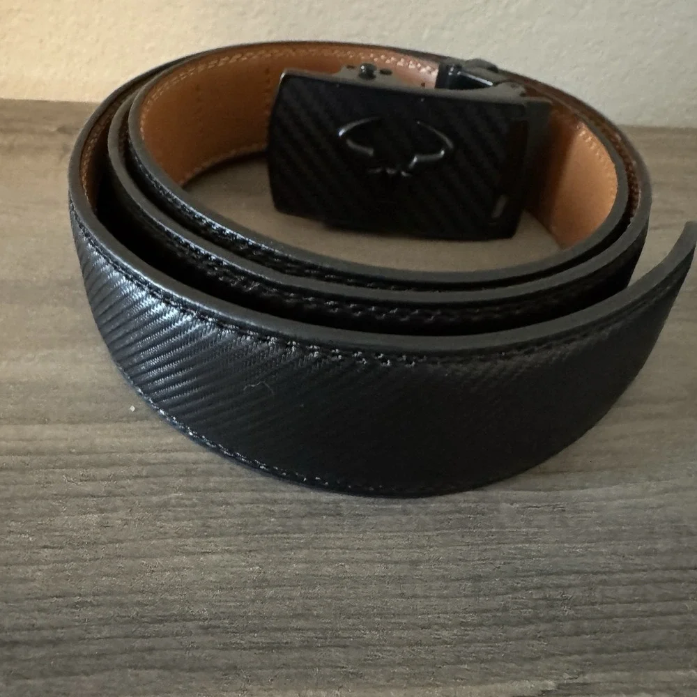 NEW Bulliant Men's Leather Ratchet Belt Black Adjust 36